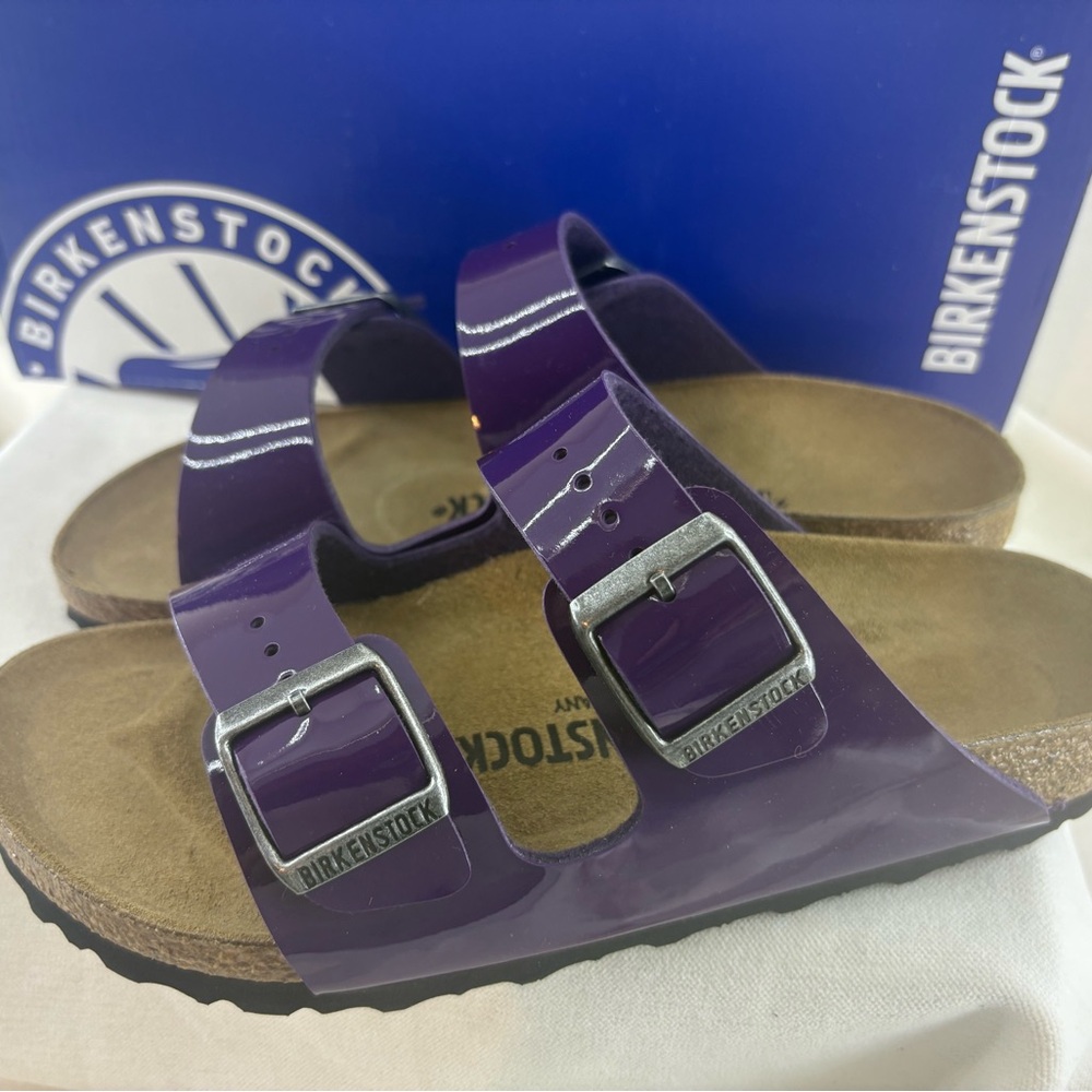 Birkenstock Arizona Glossy Purple Sandals- size 36/5 ladies NIB narrow